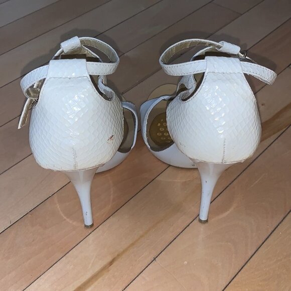 WHITE stiletto heels open toes ankle straps sandals size US 7 - Picture 4 of 11